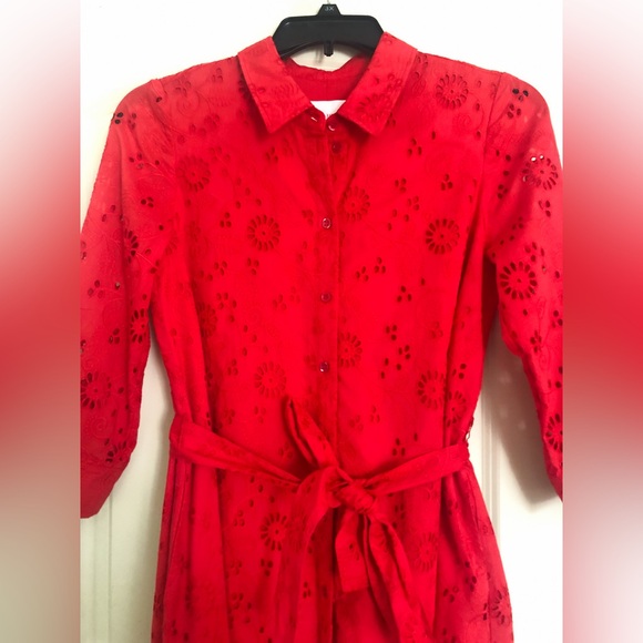 Carolina Herrera Red Broderie-Anglaise Dress - Picture 5 of 16